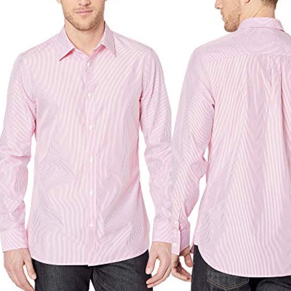 CALVIN KLEIN EXTRA FINE PINK AND WHITE STRIP BUTTON DOWN SHIRT SIZE XL - Picture 1 of 7